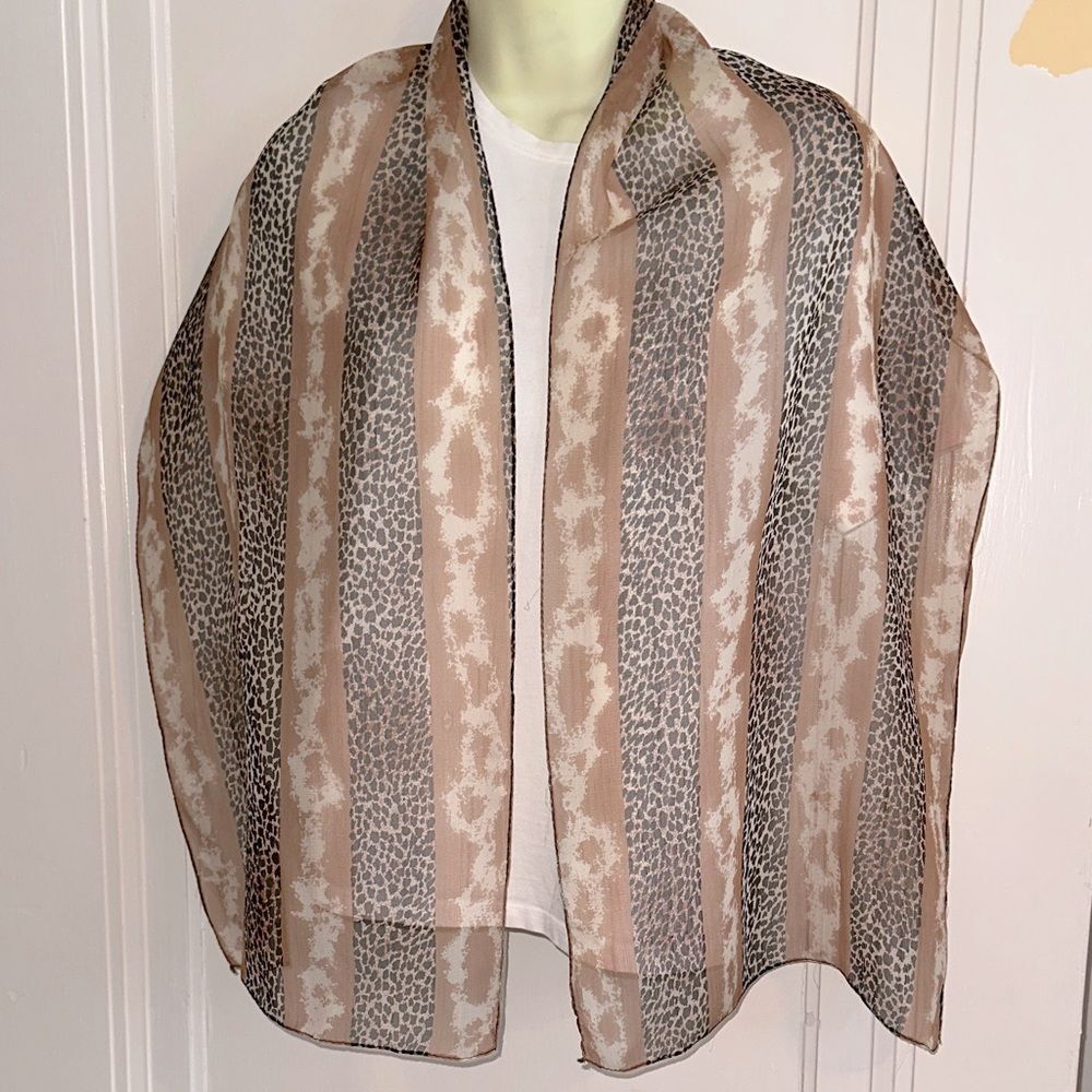 Animal Print Brown, Tan & Cream Striped‎ Semi Sheer Long Scarf